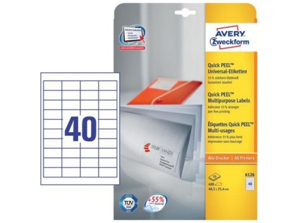 Etiketten Zweckform 25,4x48,5mm, weiss, Originalnr 6126, A4