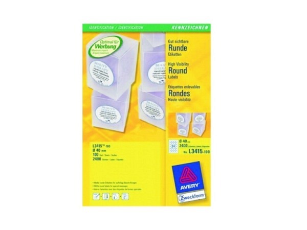 Etiketten Zweckform Ø40mm rund weiss, Originalnummer L3415-100