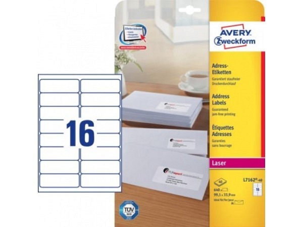 Etiketten Zweckform 32,9x99,1mm,weiss, Originalnr L7162-40