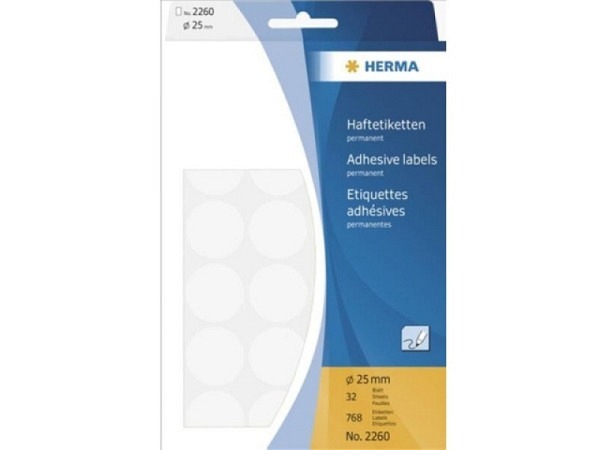 Etiketten Herma Büropackung, permanent, Ø25mm, weiss