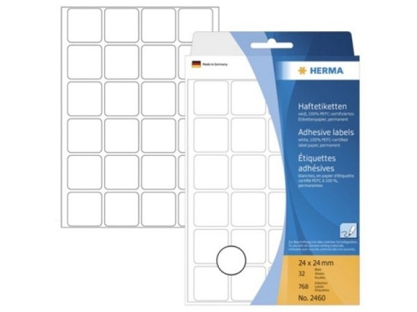 Etiketten Herma Büropackung, permanent, 24x24mm, weiss