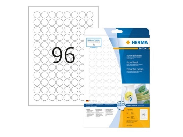 Etiketten Herma Movables Special Sonderformen A4 Ø20mm weiss