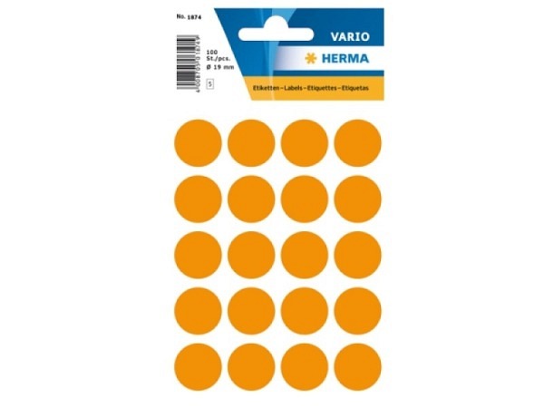 Etiketten Herma Kleinpackung, Farbpunkte, leuchtorange Ø19mm
