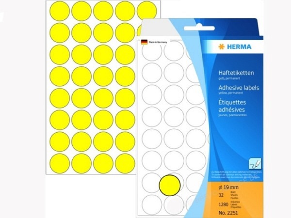 Etiketten Herma Büropackung, Farbpunkte, gelb, Ø19mm