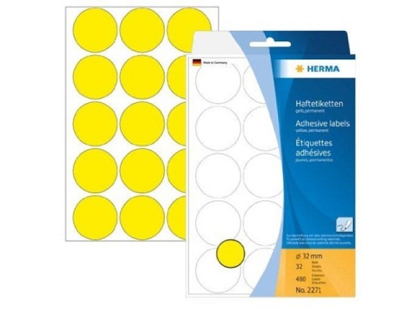 Etiketten Herma Büropackung, Farbpunkte, gelb, Ø32mm