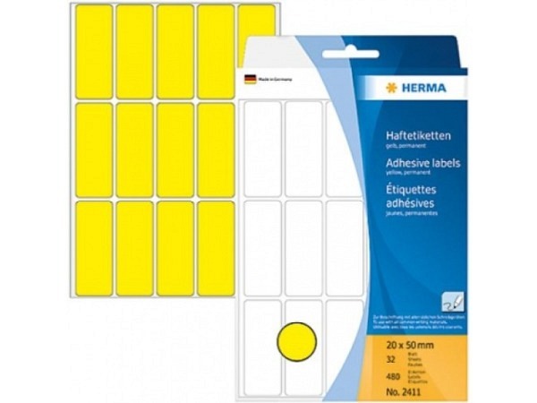 Etiketten Herma Büropackung, permanent, 20x50mm, gelb