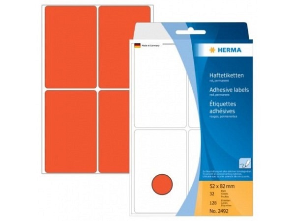 Etiketten Herma Büropackung, permanent, 52x82mm, rot