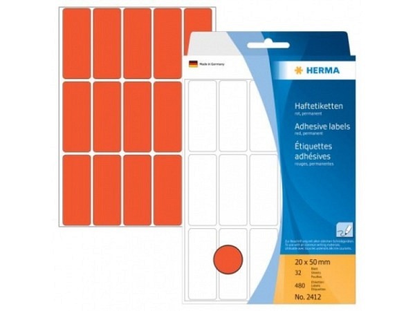 Etiketten Herma Büropackung, permanent, 20x50mm, rot