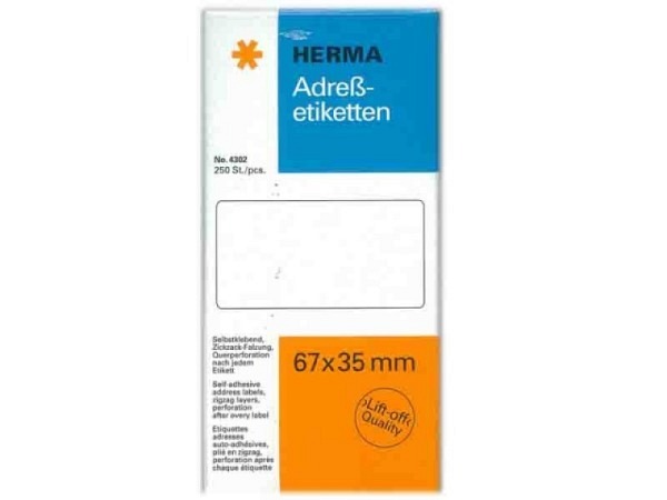Etiketten Herma endlos 67x35mm o.Lochrand 250Stk.