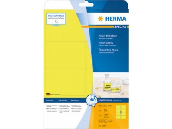 Etiketten Herma Neonetiketten A4 neongelb 67,7x99,1mm