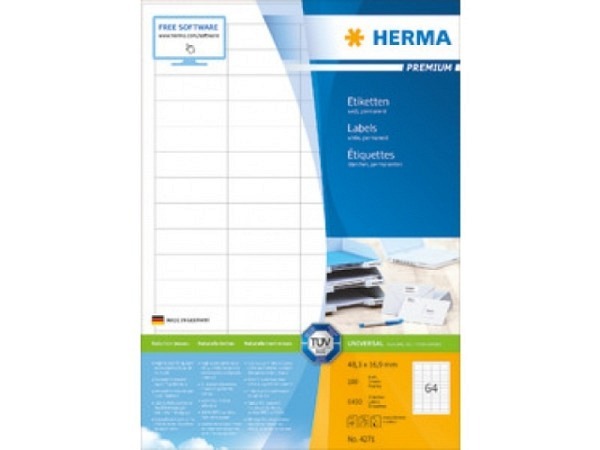 Etiketten Herma Premium A4, permanent, 16.9x48.3mm weiss