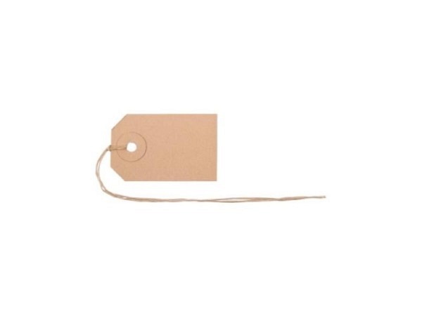 Anhängeetiketten Biella braun 35x55mm mit beigem Faden 50Stk
