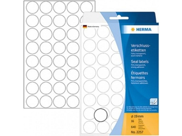 Etiketten Herma Büropackung,  Ø19mm, transparent matt