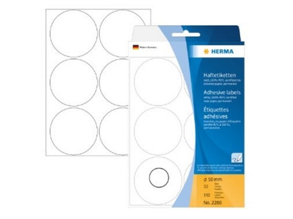 Etiketten Herma Büropackung, Farbpunkte, weiss, Ø50mm