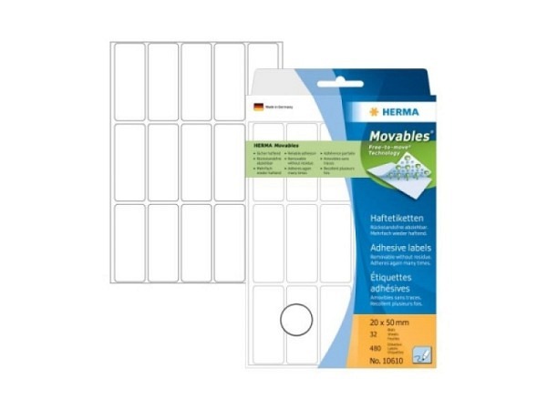 Etiketten Herma Movables Büropackung, 20x50mm, weiss