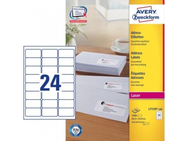 Etiketten Zweckform, 34x64,0mm, weiss, Originalnr L7159-100