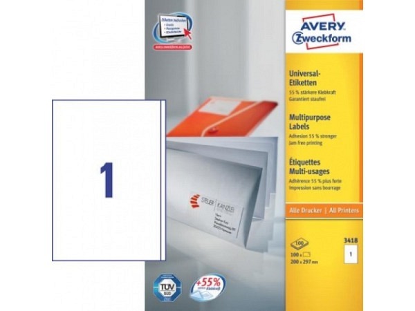 Etiketten Zweckform 200x297mm, weiss, Originalnr 3418 A4