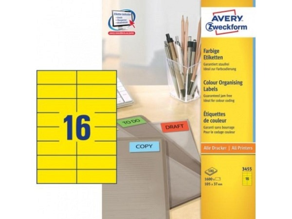 Etiketten Zweckform 37x105mm, gelb, Originalnummer 3455