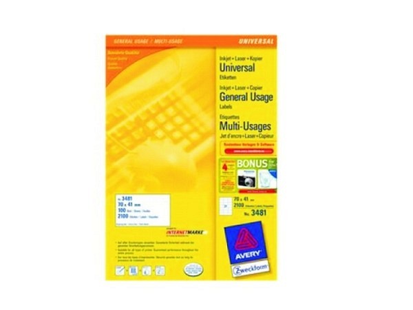 Etiketten Zweckform 41x70mm, weiss, Orgiginalnummer 3481