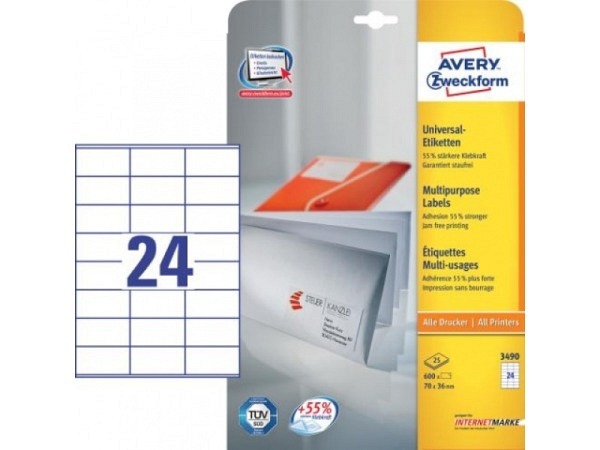 Etiketten Zweckform 36x70mm, weiss, Originalnummer 3490