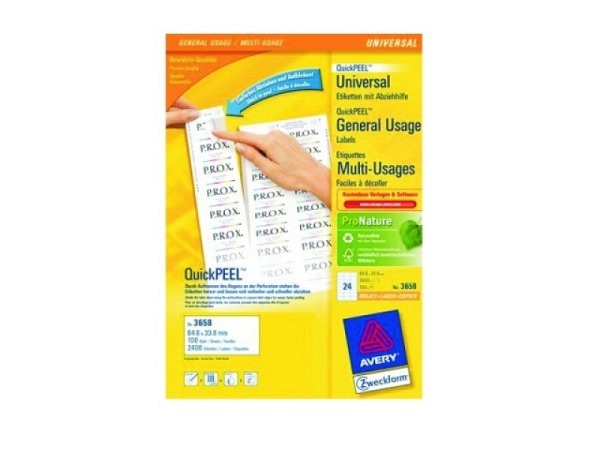 Etiketten Zweckform 33,8x64,6mm, weiss, Originalnr 3658