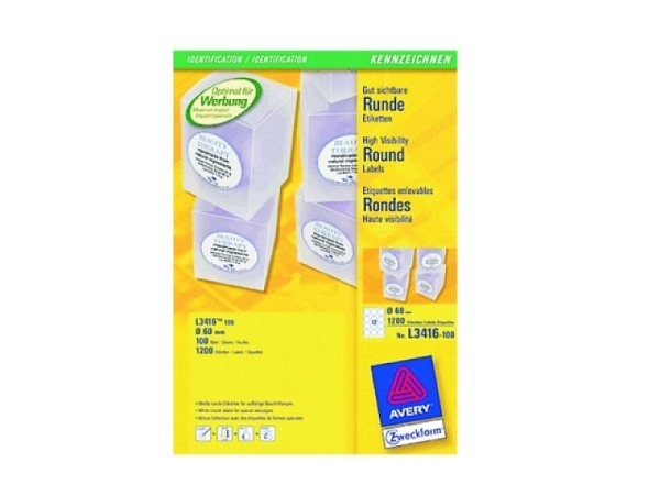 Etiketten Zweckform Ø60mm rund weiss, Originalnr L3416-100