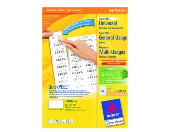 Etiketten Zweckform 21,2x38mm, weiss, Originr 3666, A4