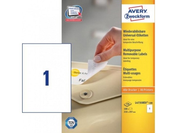 Etiketten Zweckform 210x297mm, weiss Originalnr L4735REV-100