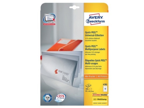 Etiketten Zweckform 42,3x97mm, weiss, Originalnummer 4781