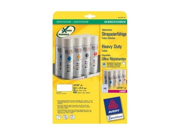 Etiketten Zweckform 21,2x45,7mm weiss Originalnr L4778-20 A4