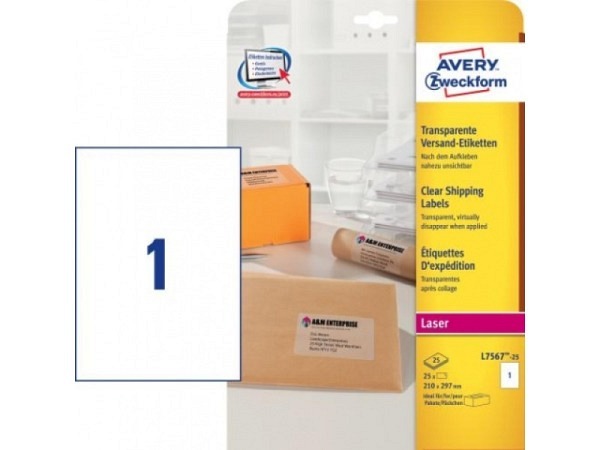 Etiketten Zweckform 210x297, transp, Originalnr L7567-25, A4