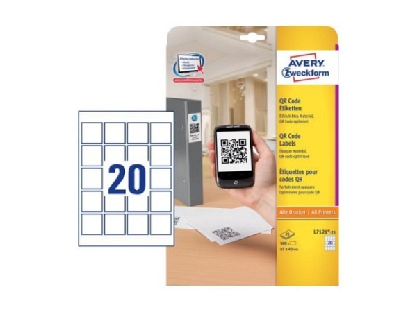 Etiketten Zweckform 45x45mm, weiss, Originalnr L7121-25, A4