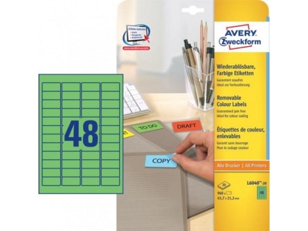 Etiketten Zweckform 45,7x21,2mm, grün, Originalnr l6040-20