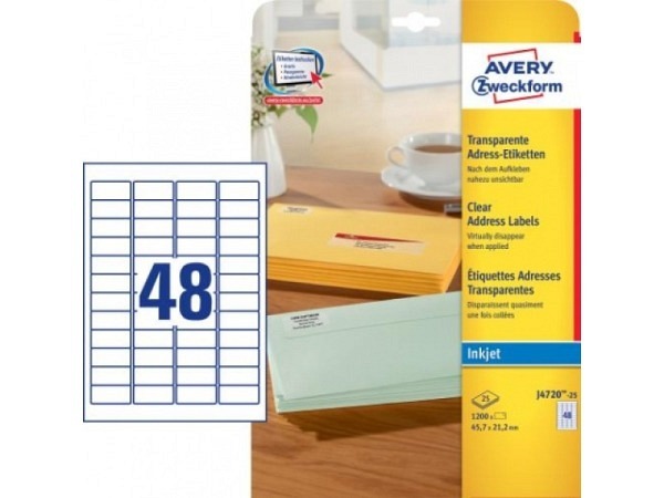 Etiketten Zweckform 21,2x45,7mm, transp, Originalnr J4720-25