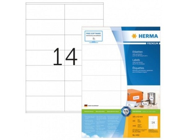 Etiketten Herma Premium  A4, permanent, 42x105mm, weiss