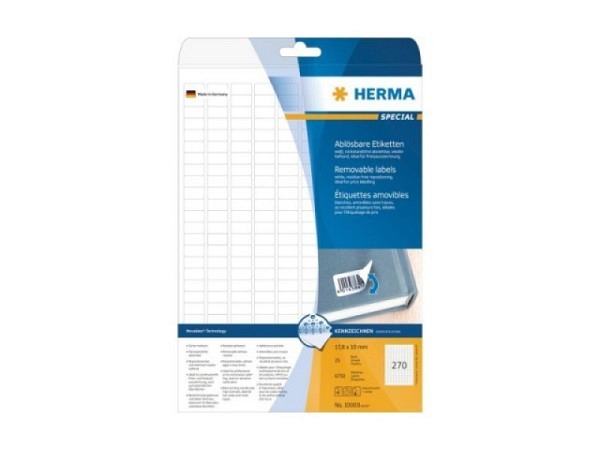Etiketten Herma Movables A4, ablösbar, 10x17,8mm, weiss