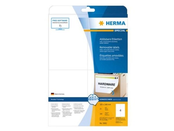 Etiketten Herma Movables A4, ablösbar, 105x148mm, weiss