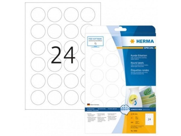 Etiketten Herma Movables Sonderformen A4, Ø40mm, weiss