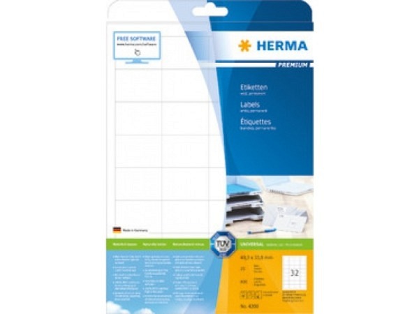 Etiketten Herma Premium A4, permanent, 33,8x48,3mm, weiss