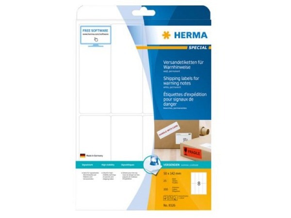Etiketten Herma Special Versandhinweise/Warnhinweise für Inkjet und Laserdrucker A4, 50x142mm
