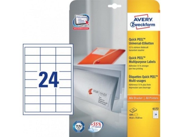 Etiketten Zweckform 33,8x64,6mm, weiss, Originalnr 6172