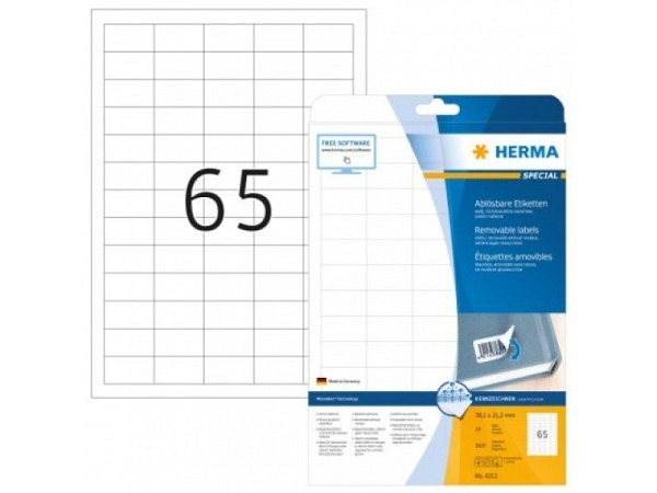 Etiketten Herma Movables A4, ablösbar, 21,2x38,1mm weiss