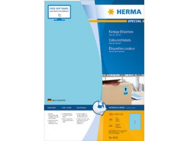 Etiketten Herma Special Farbige Etiketten A4, 210x297mm blau