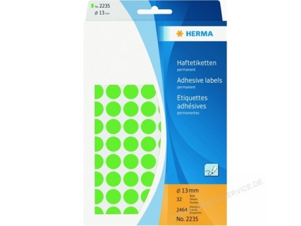 Etiketten Herma Büropackung, Farbpunkte, grün, Ø 13mm