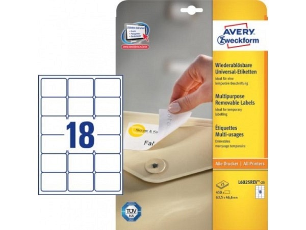 Etiketten Zweckform 46,6x63,5mm, weiss Origialnr L6025REV-25