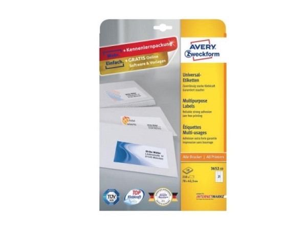 Etiketten Zweckform 42,3x70mm weiss 3652-10