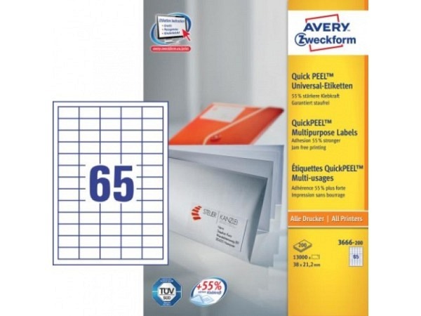 Etiketten Zweckform 21,2x38,1mm, weiss Originalnr 3666-200