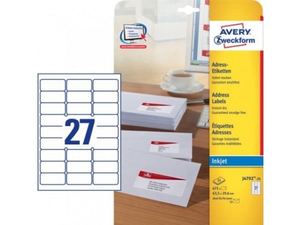 Etiketten Zweckform 29,6x63,5 weiss, Originalnr j4792-25, A4