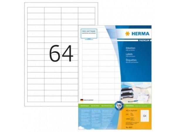 Etiketten Herma Premium A4 permanent, 16,9x48,3mm, weiss