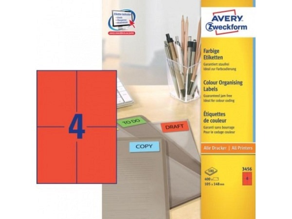 Etiketten Zweckform 105x148mm, rot, Originalnummer 3456, A4
